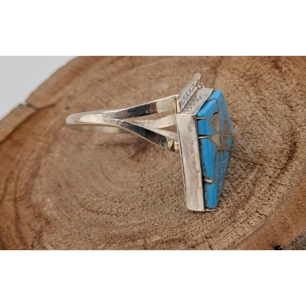 Handmade Zuni Inlay Ring D. Quam Sterling Silver Native American Jewelry sz 8 **
